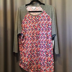 LuLaroe Randy 3XL Pink & Blue with Gray Sleeve NWT
